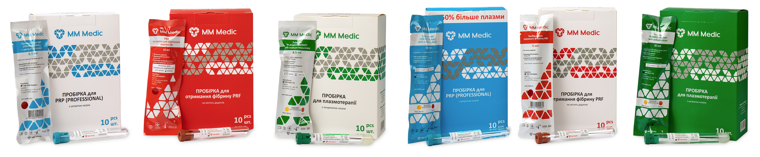 Лінійка продукції MM Medic для PRP та PRF плазмотерапії: пробірки, центрифуга, аксесуари	